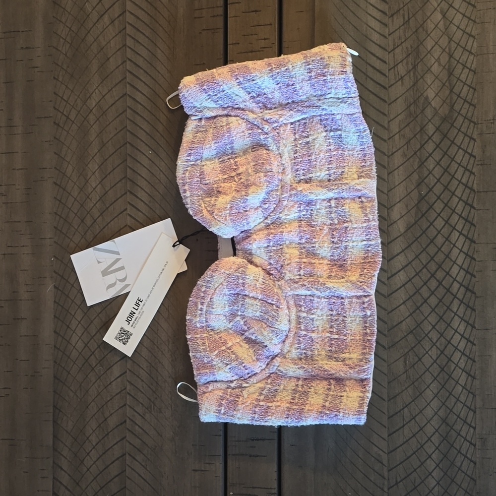 NWT Zara Tweed Corset Cropped Top - Picture 2 of 7